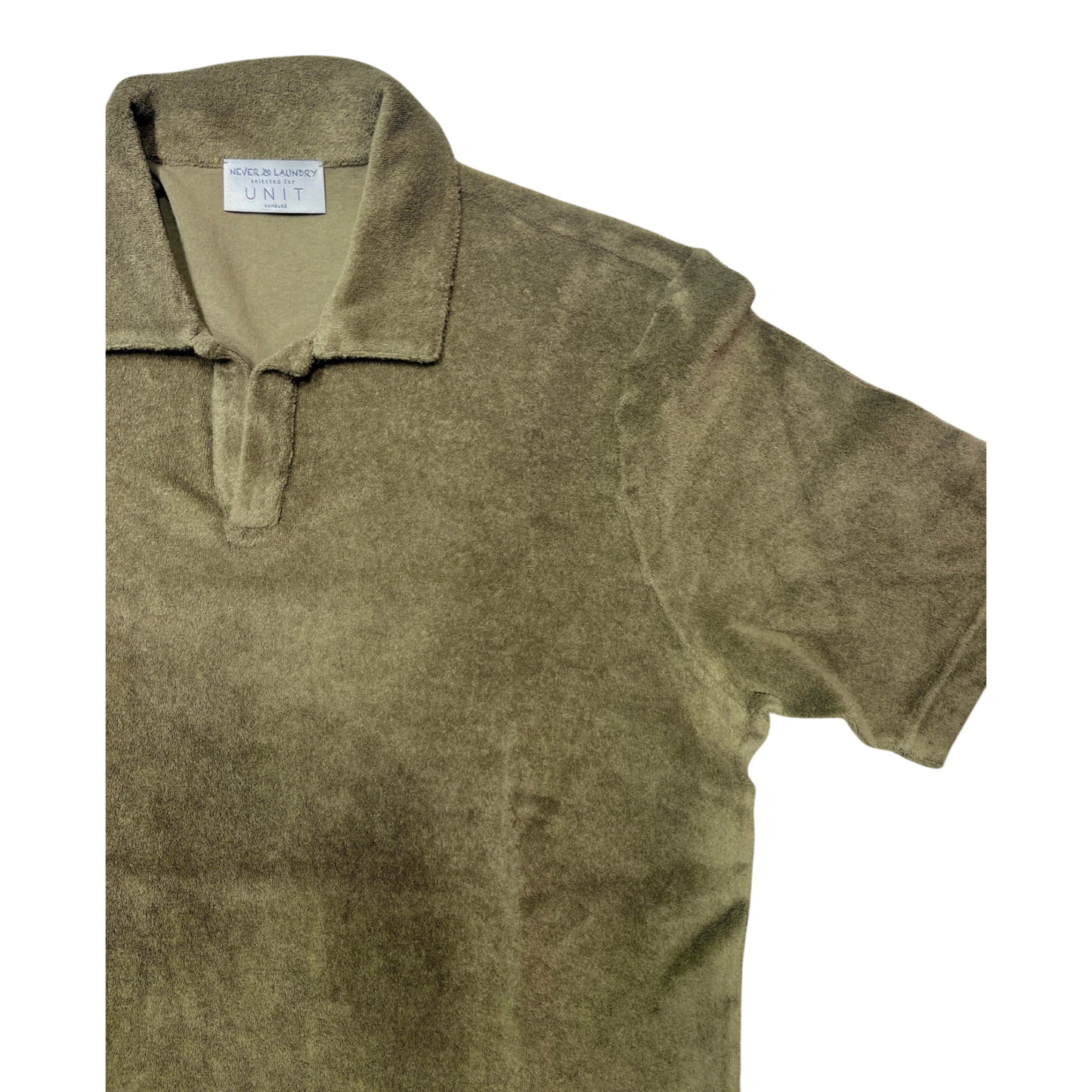 Never Laundry, Frottee-Polo Oliv – 100% Baumwolle