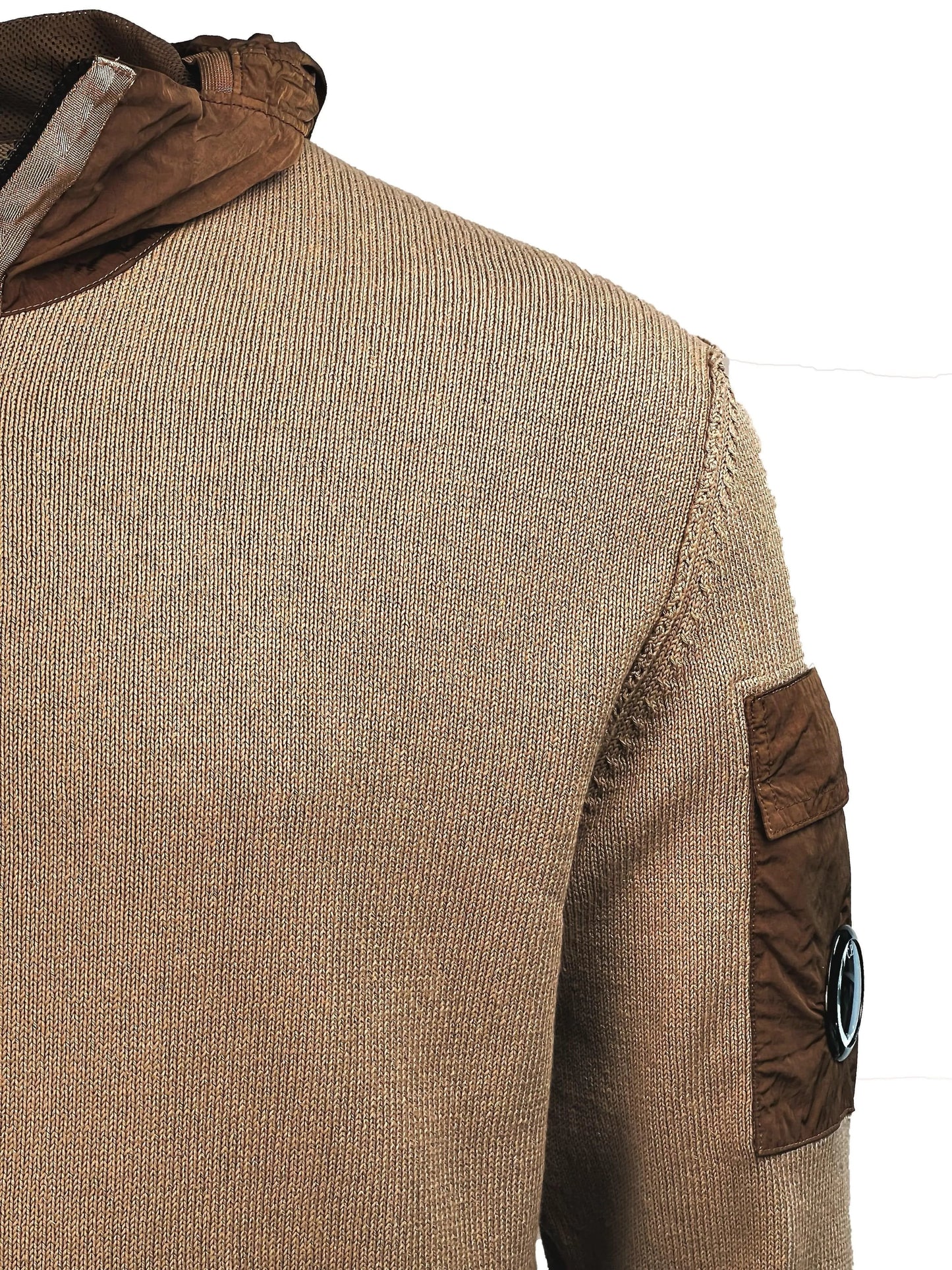 Detail C.P. Company 14CMKN185A 005367M COTTON MIXED KNITTED HOODIE braun