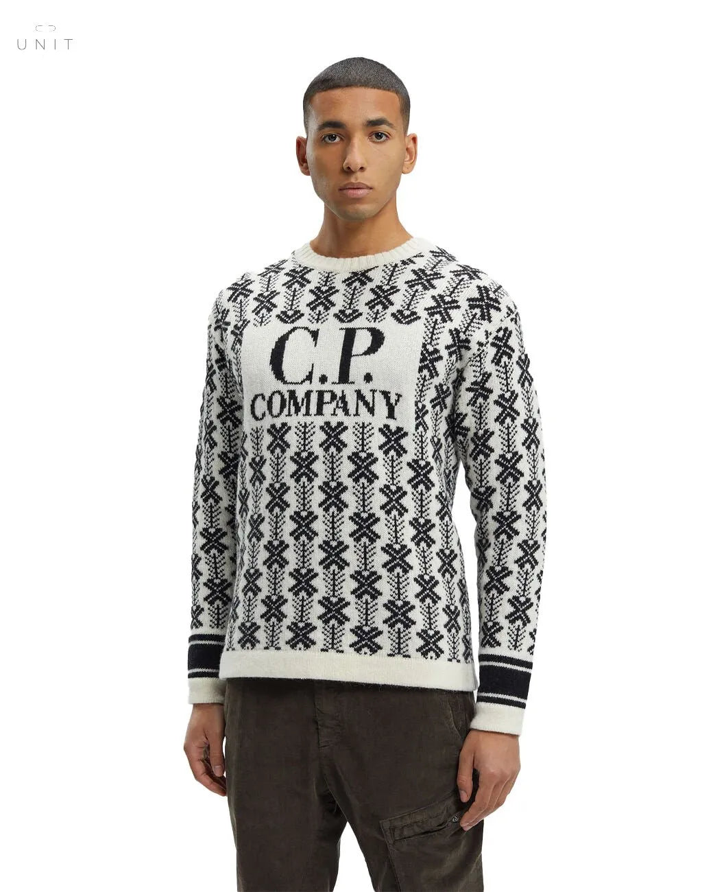 C.P. Company, Wollpullover mit Jaquard Logo, schwarz-weiß C.P. Company