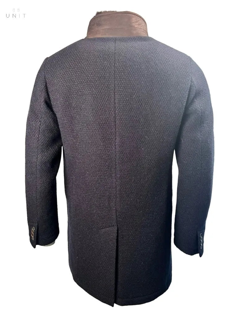 GMS75, Mantel aus Wolle mit Ledereinsatz, navy GMS75