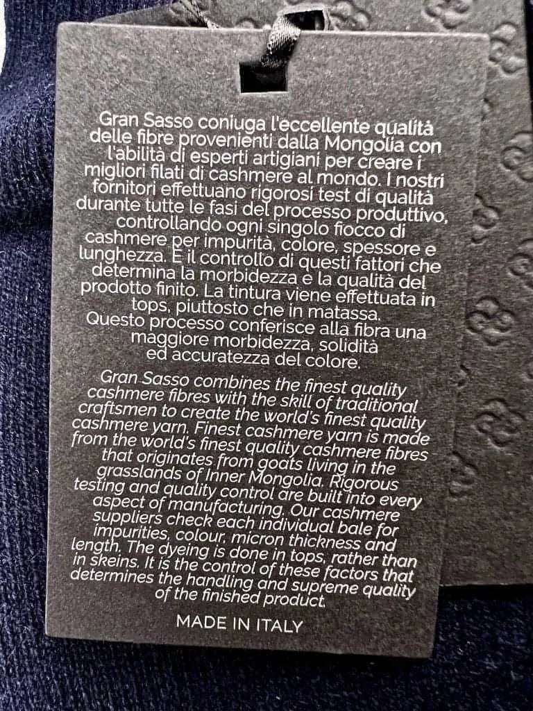 Qualitätshinweise Cashmere von Gran Sasso