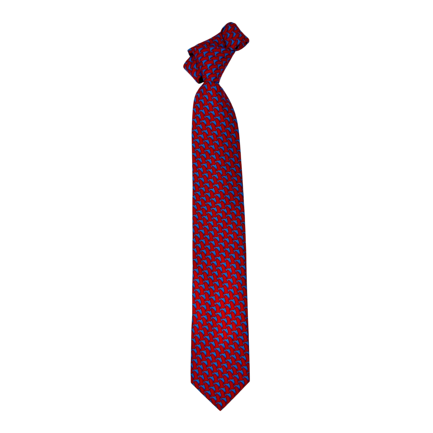 Ascot, Seidenkrawatte, Delphin Foulard, rot-hellblau