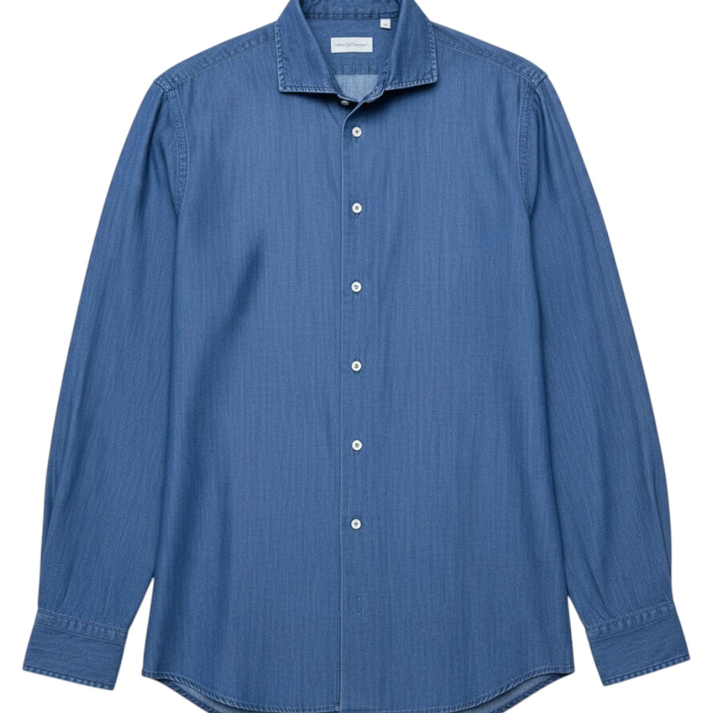 Never Laundry, Denimhemd dark washed aus Baumwolle