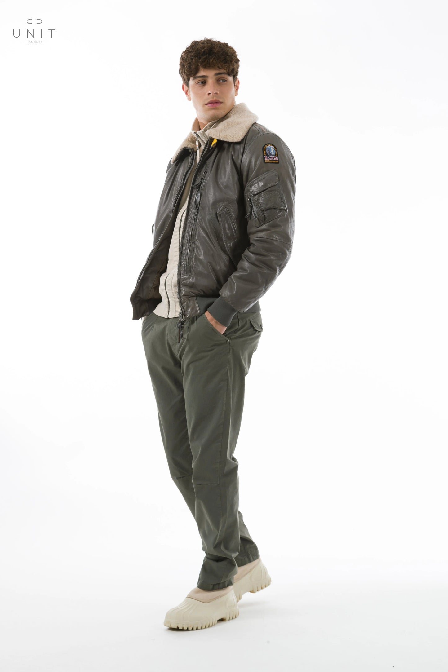 Parajumpers, Leder Bomberjacke Josh, leather, grau Parajumpers
