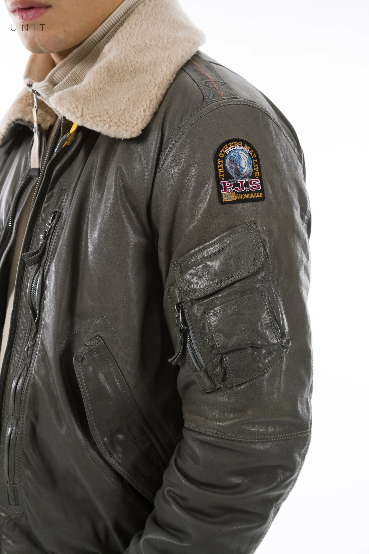 Parajumpers, Leder Bomberjacke Josh, leather, grau Parajumpers