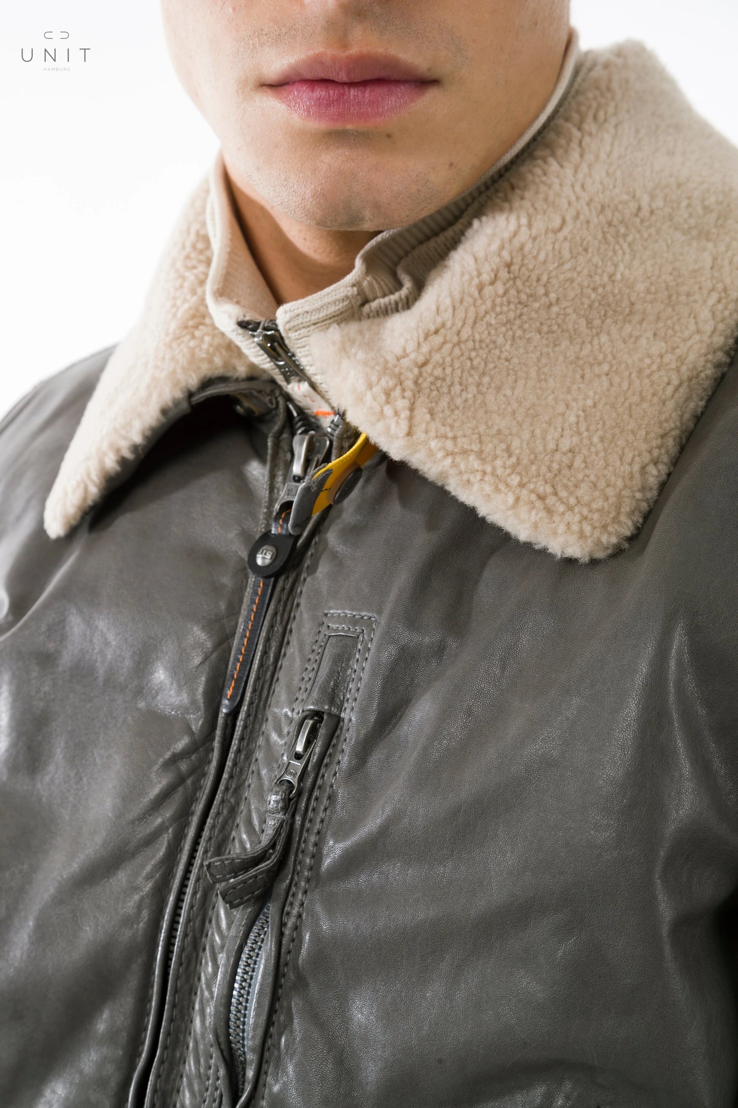 Parajumpers, Leder Bomberjacke Josh, leather, grau Parajumpers