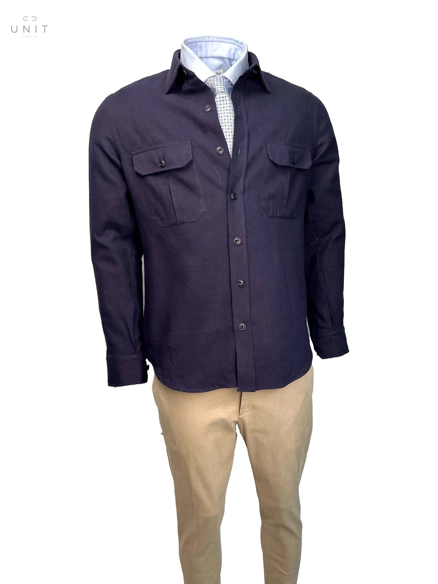 Kombination mit Hemd, Hose und Krawatte Salvatore Piccolo, Overshirt SBY, navy