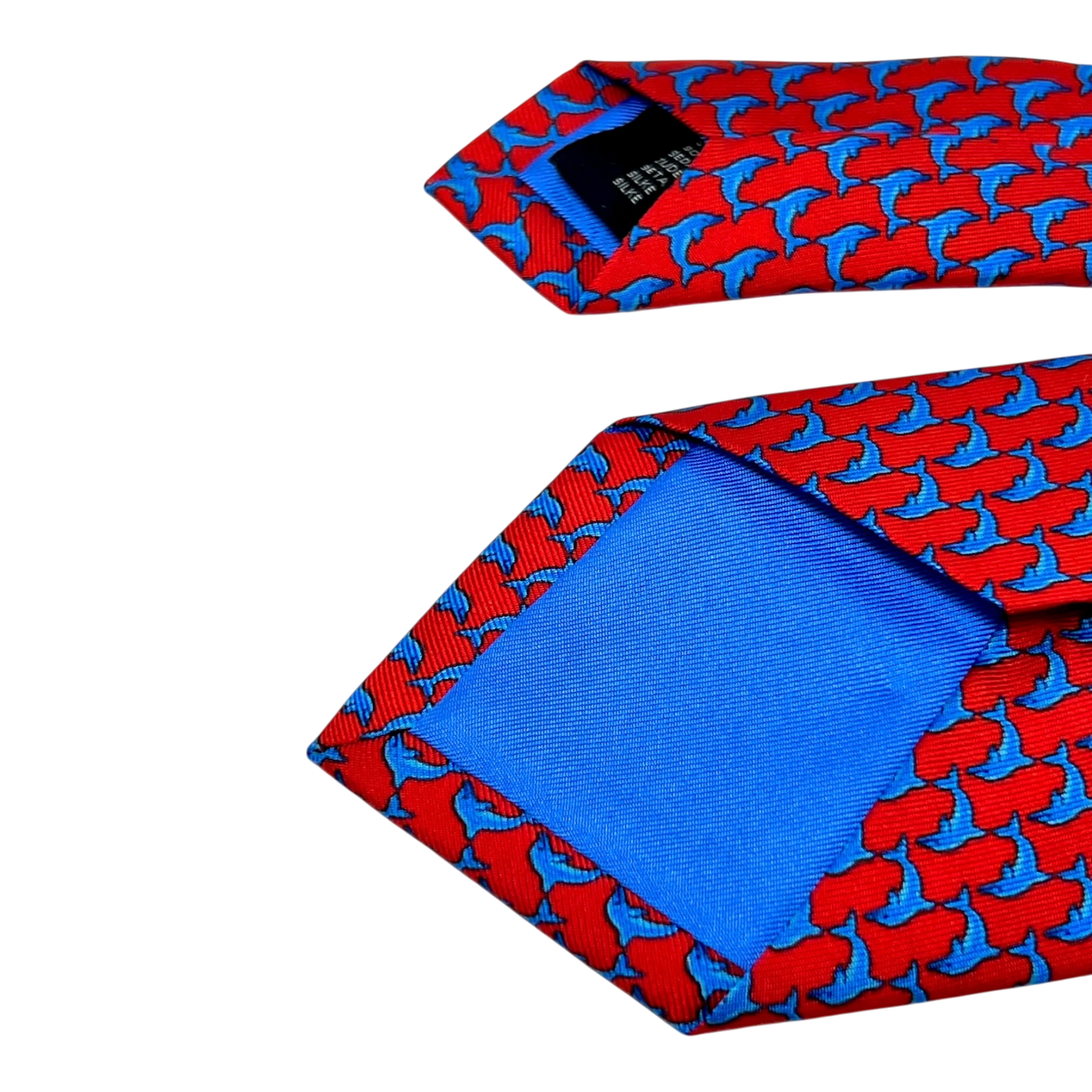 UNIT Hamburg - Ascot, Seidenkrawatte, Delphin Foulard, rot - hellblau - Ascot
