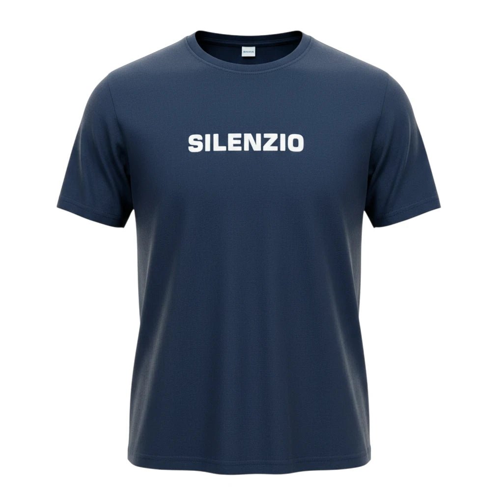 UNIT Hamburg - Aspesi, T-Shirt Silenzio, weißer Schriftzug auf blau - ASPESI