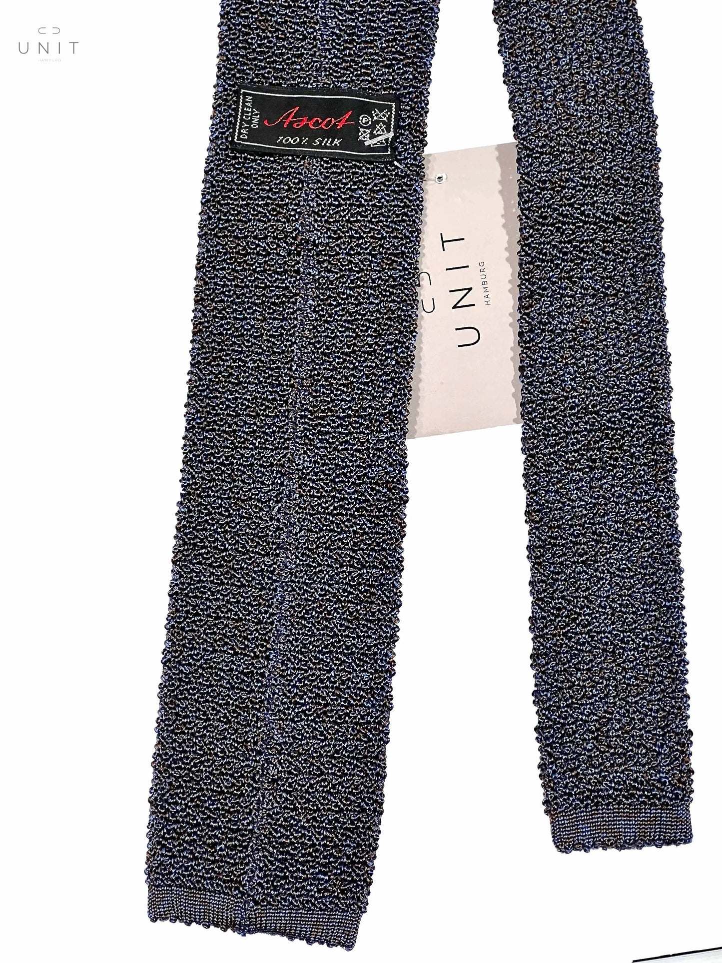 Ascot. Strickkrawatte, Seide, blau/braun Ascot
