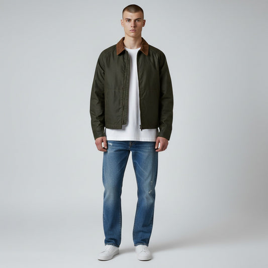 UNIT Hamburg - Brixtol Carter Waxed Jacket, Olive with light collar - Brixtol Textiles