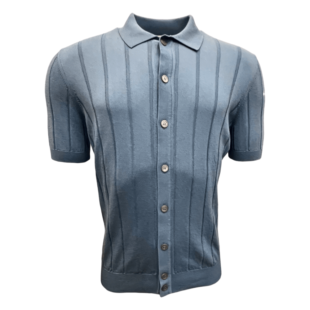 UNIT Hamburg - Gran Sasso, Strickhemd, Baumwolle, Streifen, mittelblau - Gran Sasso