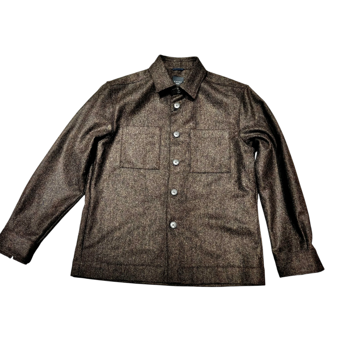 Xacus 169ML 31441 アンフォールド・ヘリンボーン・ウール・オーバーシャツ、黒褐色