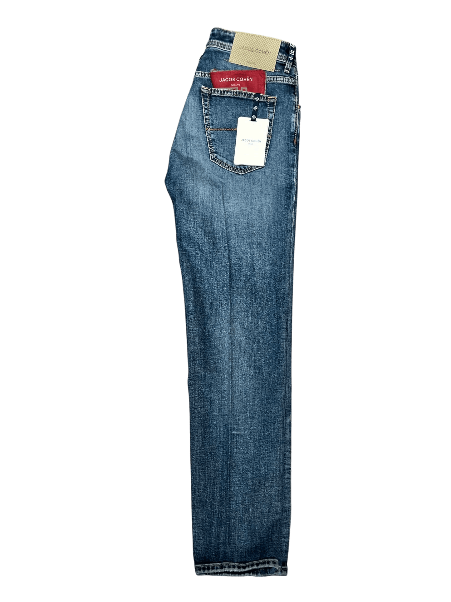 UNIT Hamburg - Jacob Cohën, Scott, light blue denim, pale green Label - Jacob Cohën