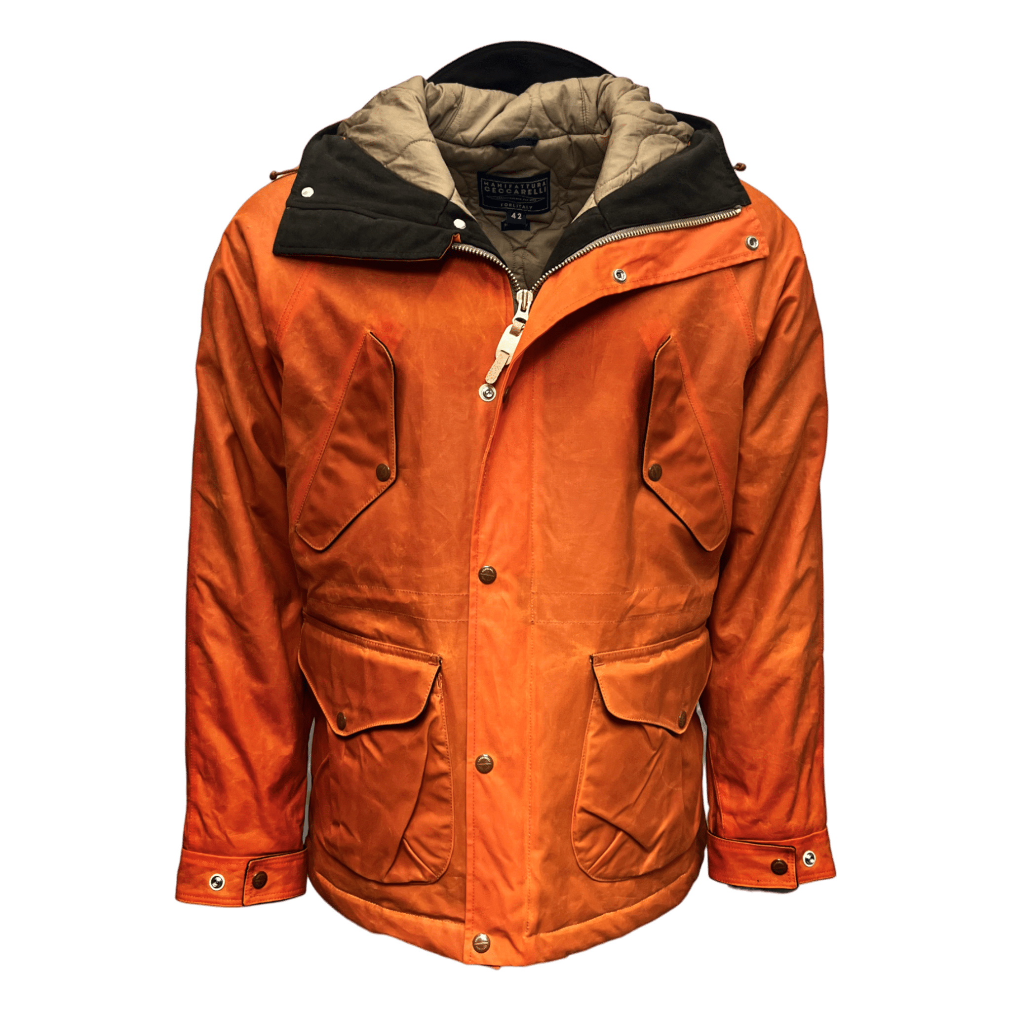 UNIT Hamburg - Manifatture Ceccarelli, New Fisherman Parka, gewachste Baumwolle, orange - Ceccarelli