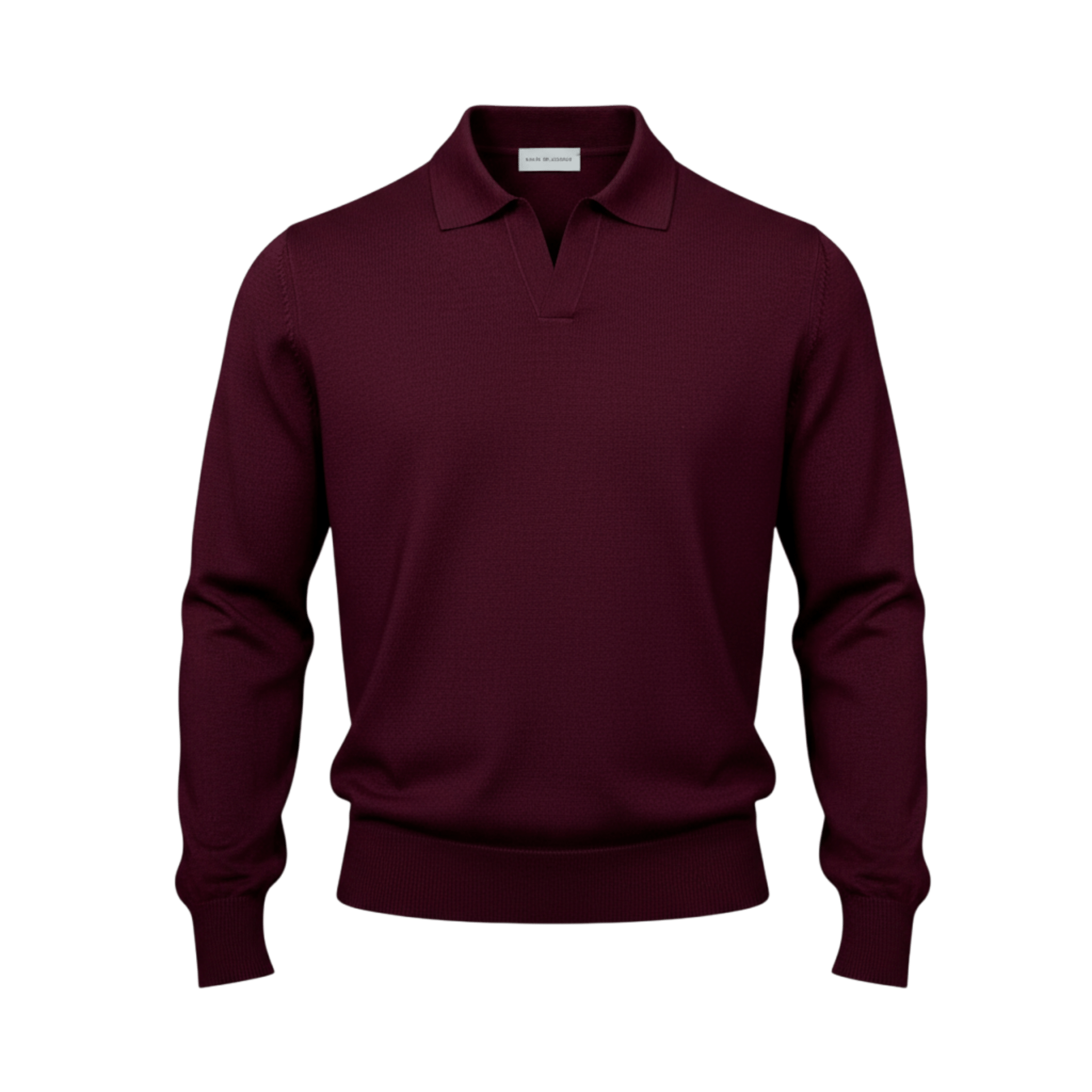 UNIT Hamburg - Never Laundry, Merino Polo ohne Knopf, Langarm, burgunder - Never Laundry