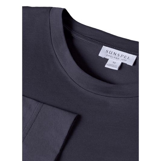 UNIT Hamburg - Sunspel, T-shirt Riviera a maniche lunghe, collo rotondo, navy - Sunspel