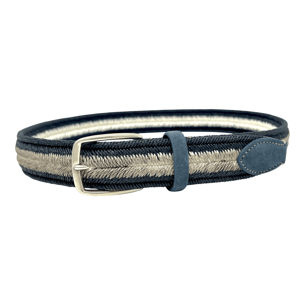 Veneta Cinture, geflochtener elastischer Gürtel, denimblau mit sand - UNIT Hamburg
