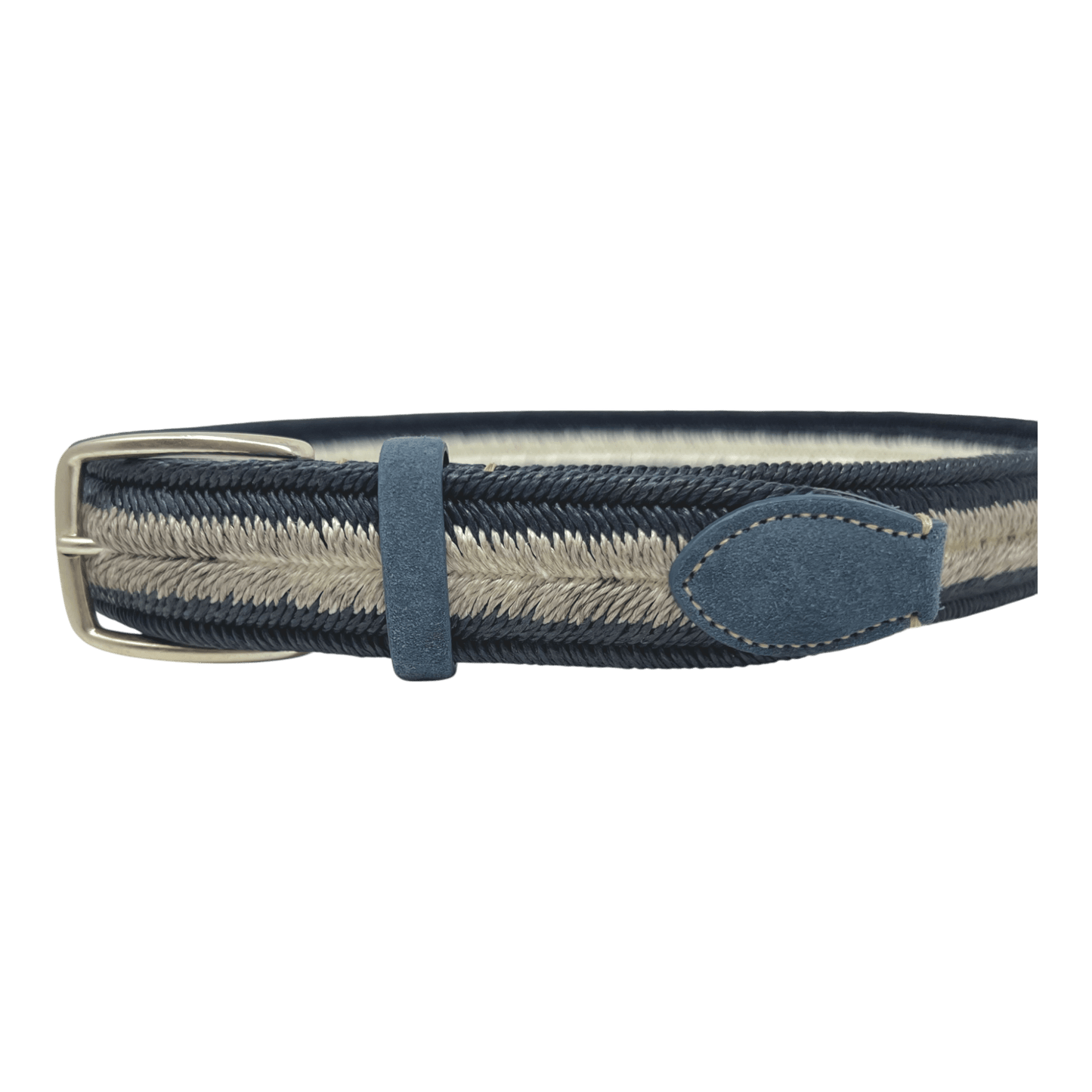 Veneta Cinture, geflochtener elastischer Gürtel, denimblau mit sand - UNIT Hamburg