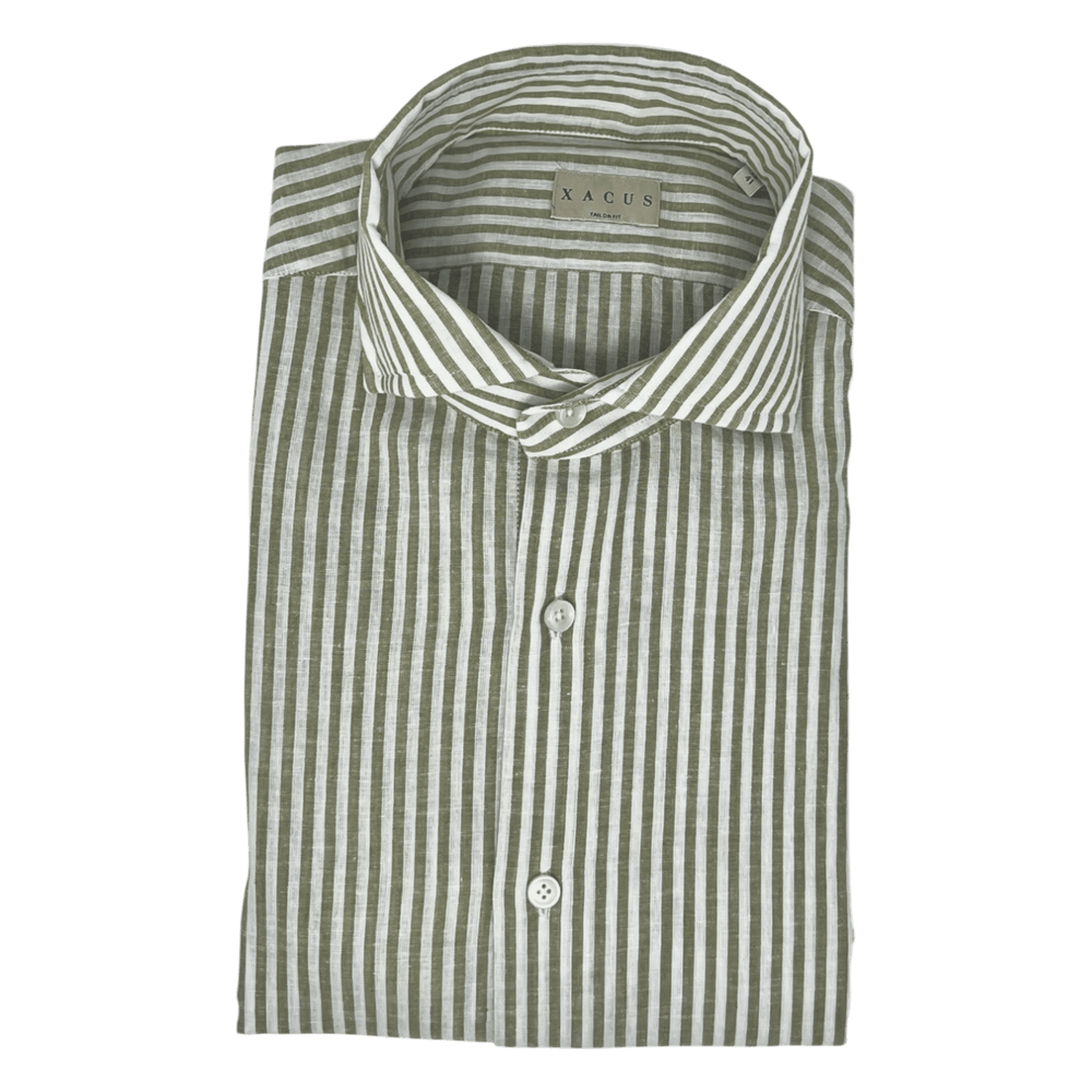 UNIT Hamburg - Xacus, gewaschenes Leinen / Baumwollhemd, Streifen, hellgrün - Xacus