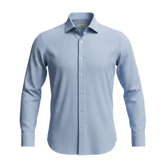UNIT Hamburg - Xacus seersucker shirt, blue roman stripe - Made in Italy - Xacus