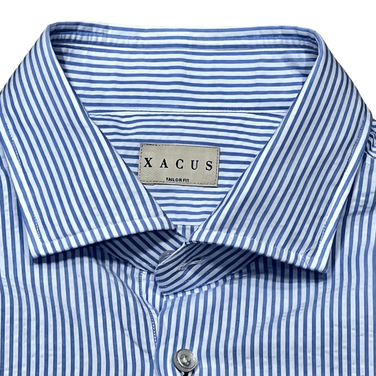 UNIT Hamburg - Xacus seersucker shirt, blue roman stripe - Made in Italy - Xacus