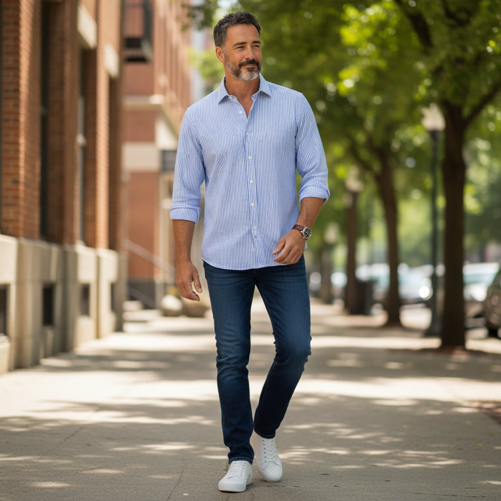 UNIT Hamburg - Xacus Seersucker Hemd, blauer Römerstreifen – Made in Italy - Xacus