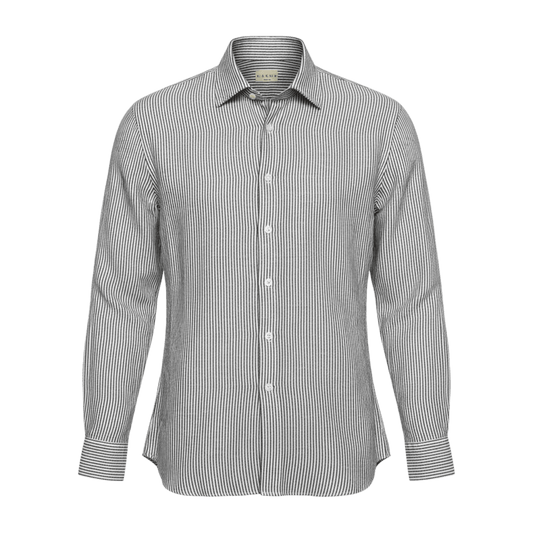 UNIT Hamburg - Xacus Washed Linen Stripe, white with brown stripes - Xacus
