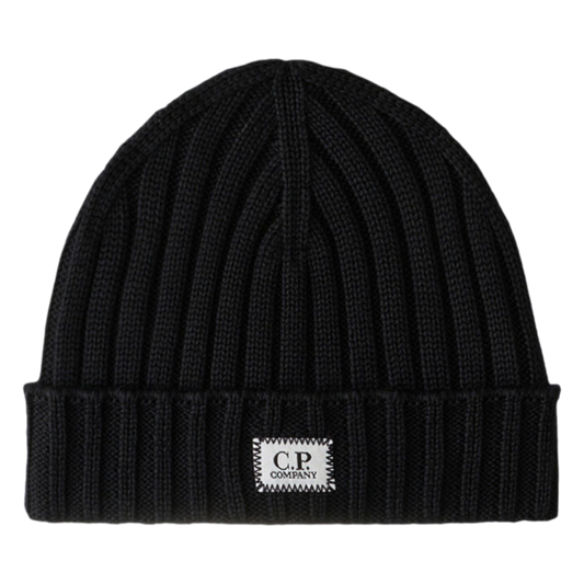 C.P. Company,Mütze,C.P. Company, Woll Beanie, Strickmütze mit Logo, black,UNIT Hamburg