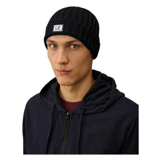 C.P. Company,Mütze,C.P. Company, Woll Beanie, Strickmütze mit Logo, black,UNIT Hamburg