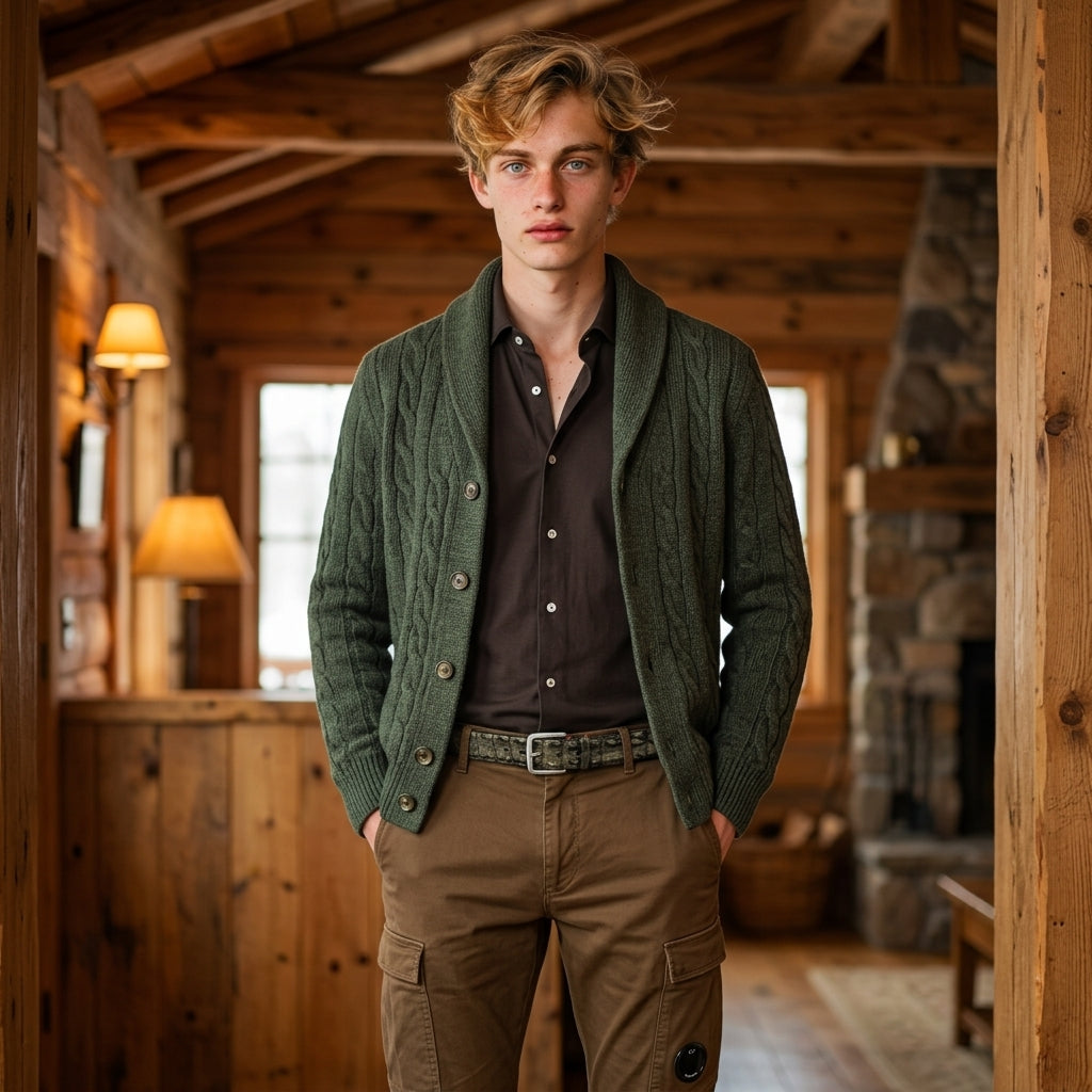 Gran Sasso Shetland Cardigan in Moosgrün