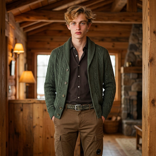 Gran Sasso Shetland Cardigan in Moosgrün