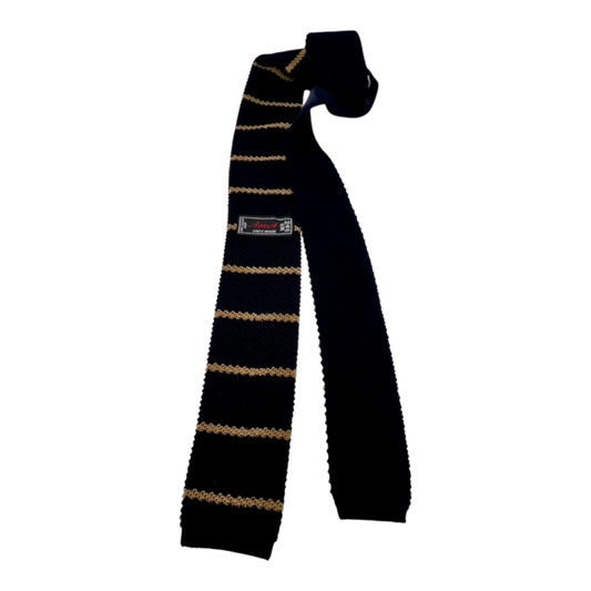 Ascot, wool knit tie, blue with beige stripes