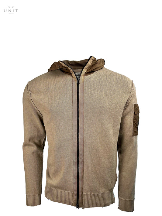 C.P. Company, Kapuzenstrick, COTTON MIXED KNITTED HOODIE, braun - UNIT Hamburg
