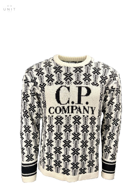 C.P. Company, Wollpullover mit Jaquard Logo, schwarz-weiß C.P. Company