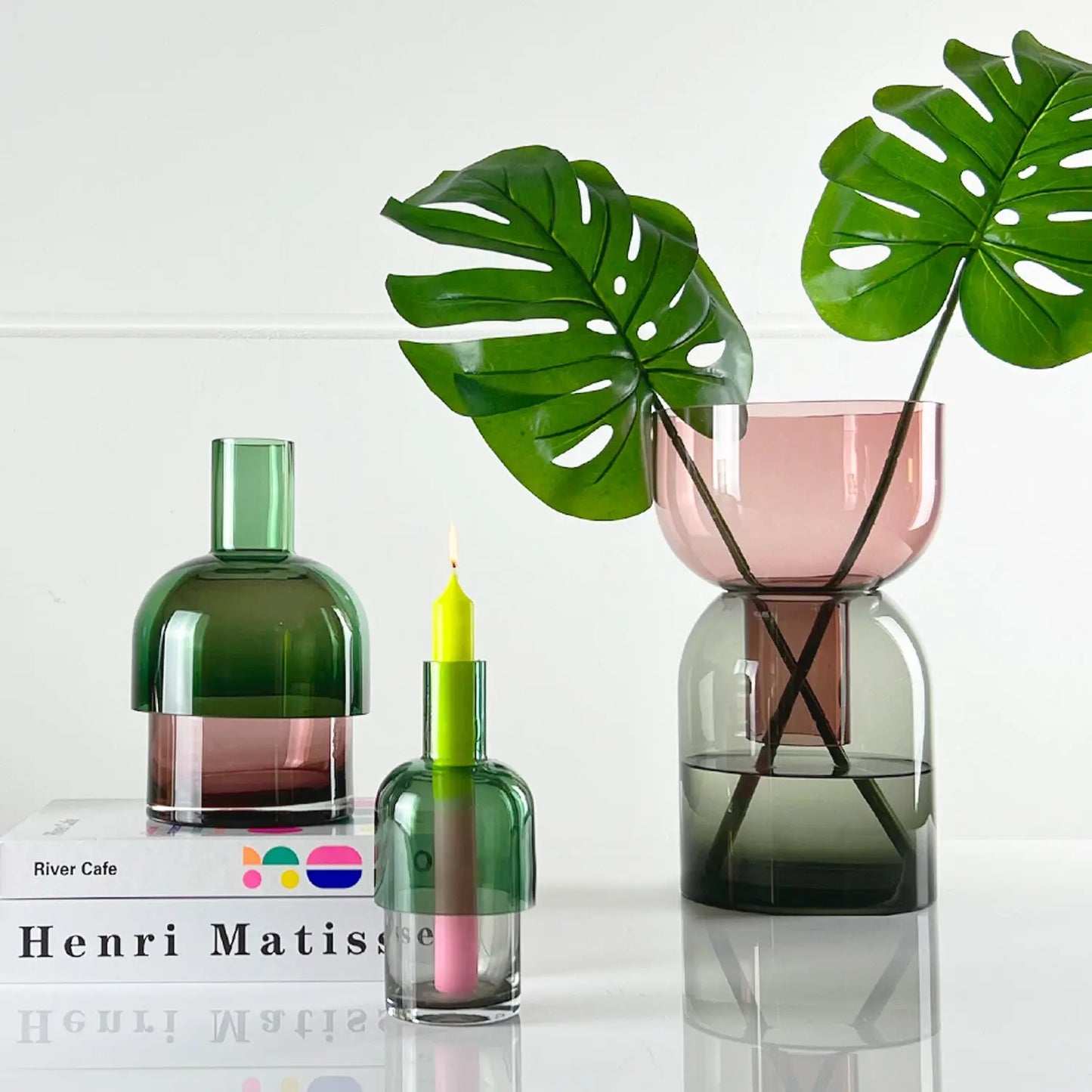 CLOUDNOLA, Flip Vase, Medium Green and Pink Glass CLOUDNOLA
