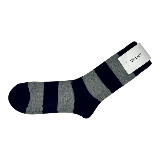 ANT45 GEEL Socken grau-navy gestreift aus Wollmix - UNIT Hamburg