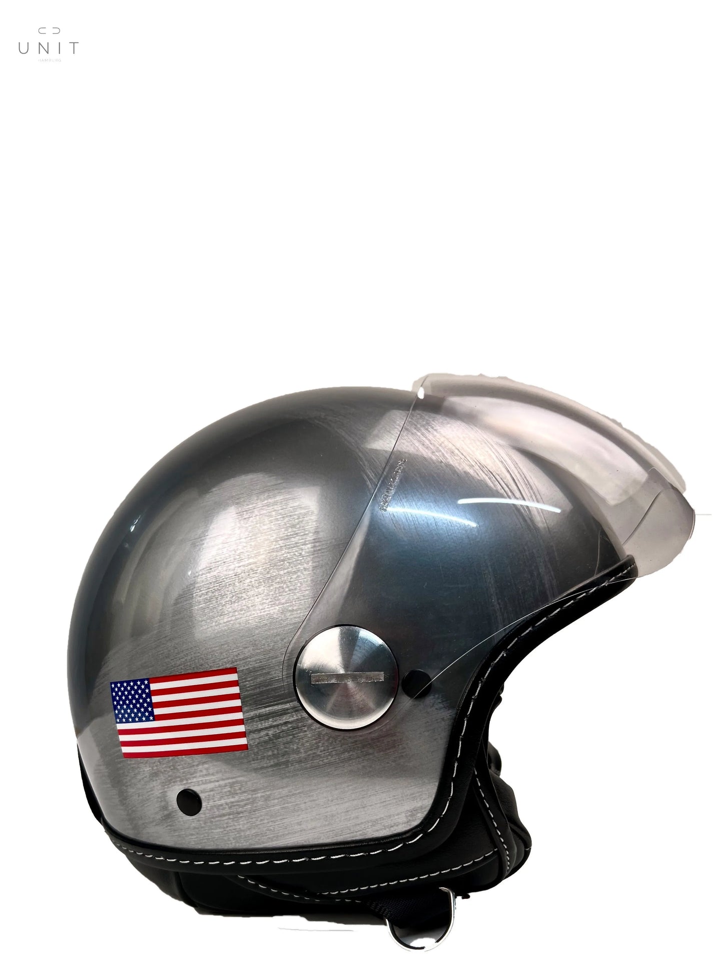 GULF Helm, Unikat, Einzelanfertigung US-Flag, Jethelm silber/schwarz GULF