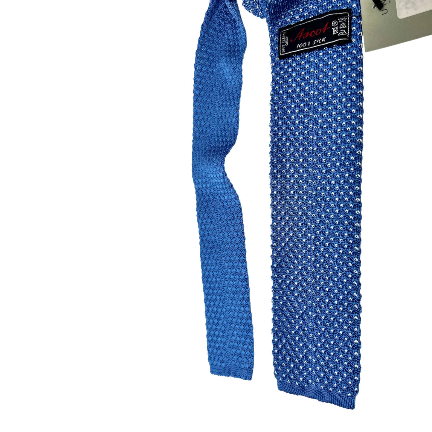 Ascot, Seidenstrickkrawatte, himmelblau mit weißen Punkten