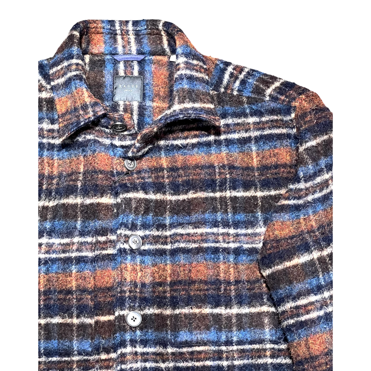 Xacus, Woll-Overshirt, blau-braun-ocker kariert
