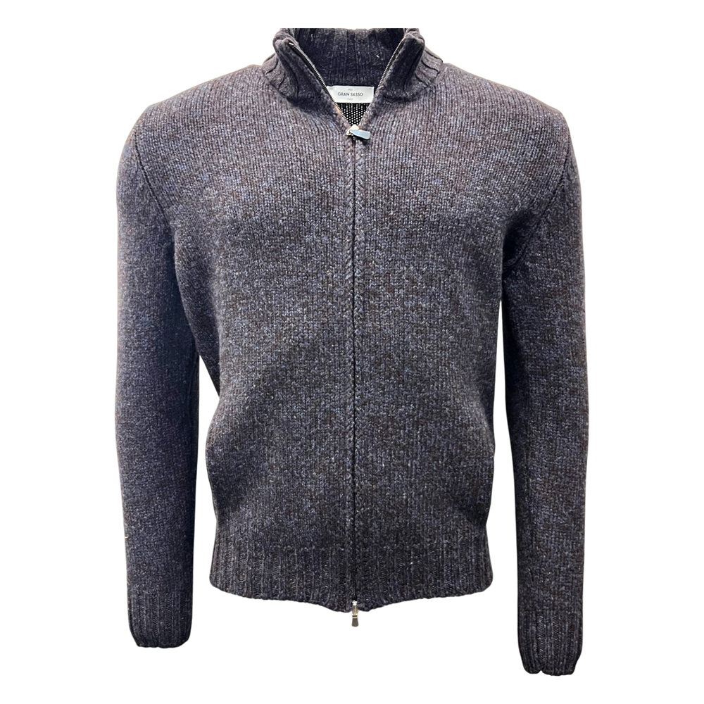 Gran Sasso, Super Geelong Strickjacke, blau-braun Melange