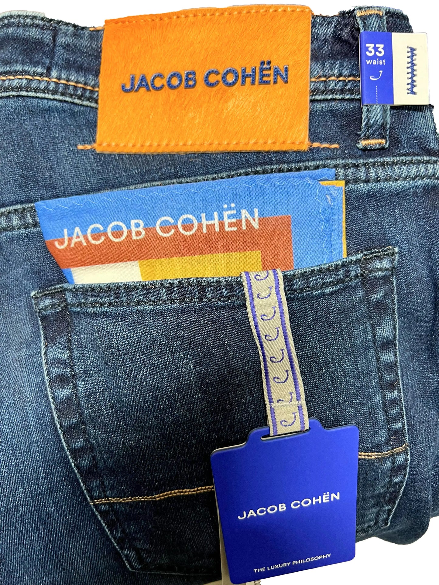 Jacob Cohen, Nick slim, peach label, dark blue Jacob Cohen