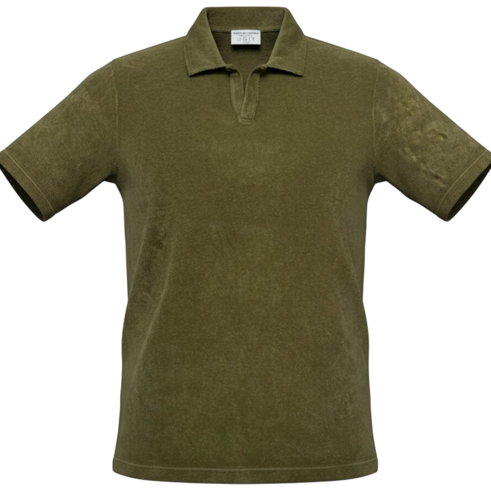 Never Laundry, Frottee-Polo Oliv – 100% Baumwolle