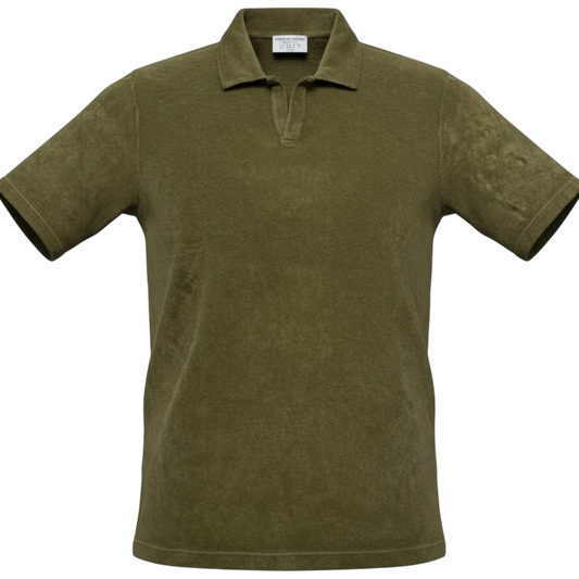 Never Laundry, Frottee-Polo Oliv – 100% Baumwolle