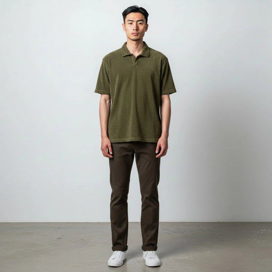 Never Laundry, Frottee-Polo Oliv – 100% Baumwolle