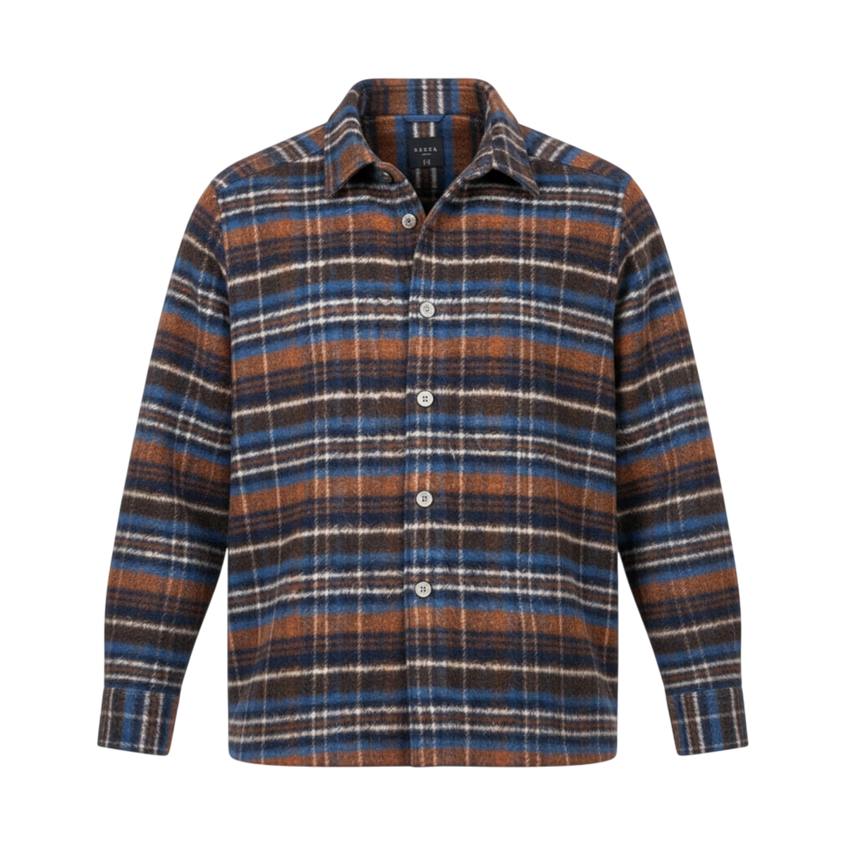 Xacus, Woll-Overshirt, blau-braun-ocker kariert - UNIT Hamburg