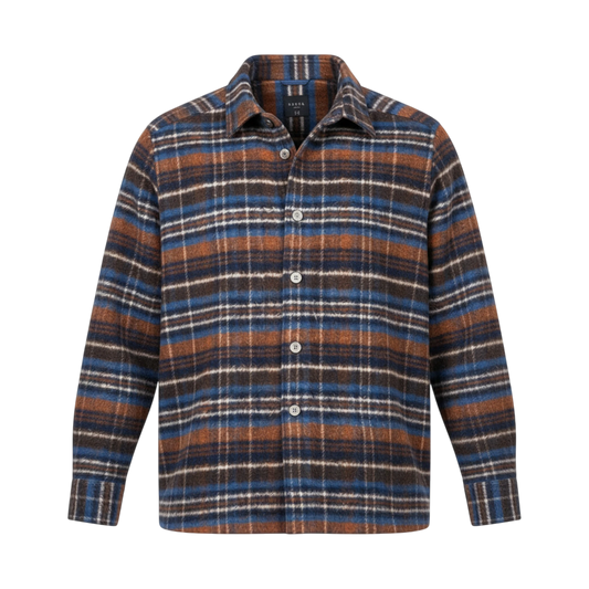 Xacus, Woll-Overshirt, blau-braun-ocker kariert