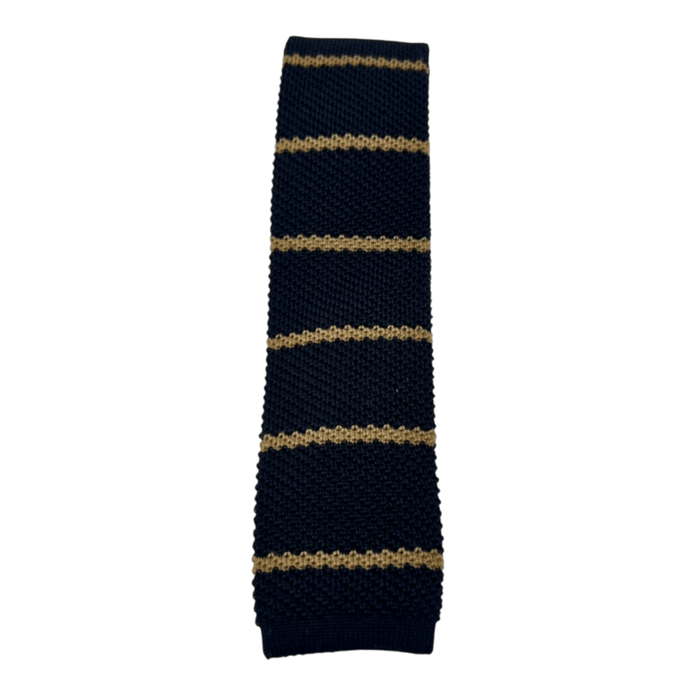 UNIT Hamburg - Ascot, Krawatte aus Wollstrick, blau mit beigen Streifen - Ascot