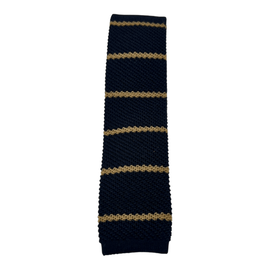 UNIT Hamburg - Ascot, Krawatte aus Wollstrick, blau mit beigen Streifen - Ascot