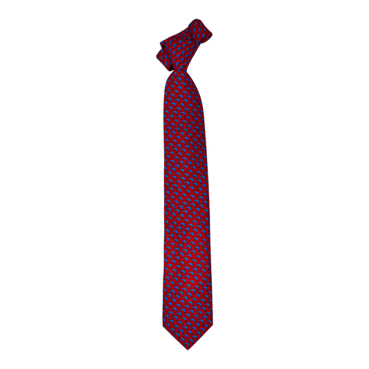 UNIT Hamburg - Ascot, Seidenkrawatte, Delphin Foulard, rot - hellblau - Ascot